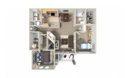Floor plan for 2 beds, 2 baths, 1266 sqft